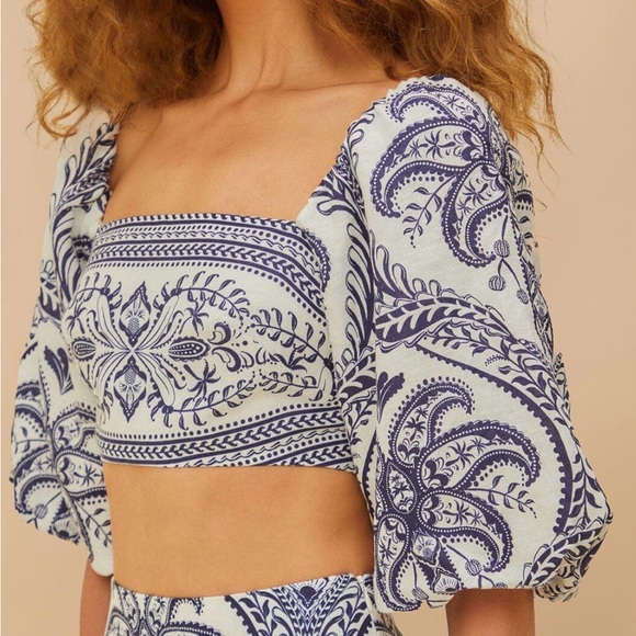 FARM Rio Off-White Tropical Cameo Euroflax™ Premium Linen Blouse - Picture 3 of 4